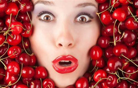 Wallpaper Pretty Face Cherry Funny Cherries Silly Lipstick