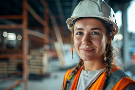 Premium Photo A Woman Wearing A Hard Hat And Orange Vest With The