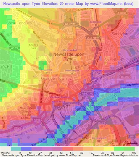 Elevation Of Newcastle Upon Tyneuk Elevation Map Topography Contour