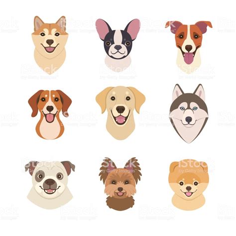 Vector Illustration Of Funny Cartoon Different Breeds Dogs In Trendy
