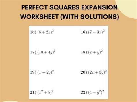 Perfect Squares Expansion Worksheet With Solutions Teaching Resources