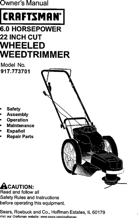 Craftsman 917773701 User Manual HIGH WHEEL WEED TRIMMER Manuals And