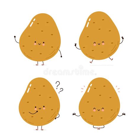 Cute Happy Potato Character Set Collection Stock Vector Illustration