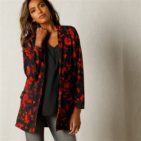 Veste de cuisine blanche manches longues, spéciale grande taille. Veste longue imprimée fleurie - Blancheporte