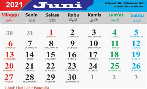 Kalender Bulan Juni 2021 Lengkap Hari Libur Nasional