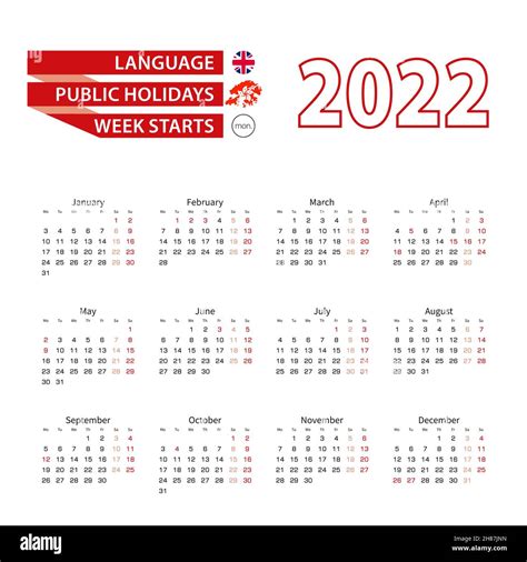 Calendar 2022 In English Language With Public Holidays The Country Of
