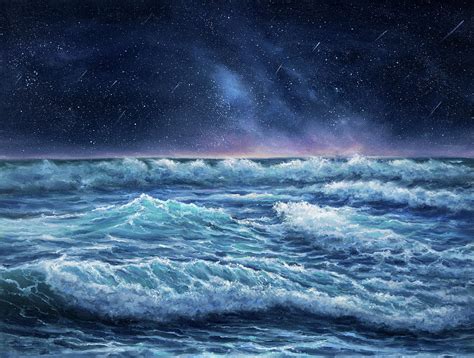 Ocean And Night Sky Painting By Boyan Dimitrov