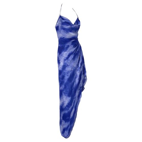 Fw 2000 Emanuel Ungaro Runway Ad Blue Watercolor Silk Chiffon Dress