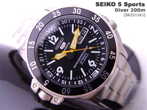 Seiko 5 Sports Auto Diver Compass 200m Skz211k1 Black 25 Jewles