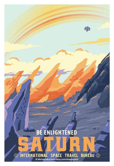 Saturn Travel Poster Wpa Style 13x19 Etsy Vintage Space Poster