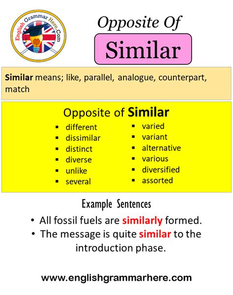 Opposite Of Similar Antonyms Of Similar Meaning And Example Sentences