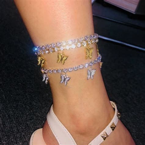 Crystal Butterfly Anklets Rhinestone Beach Foot Bracelets Women Jewelry In 2020 Crystal Ankle