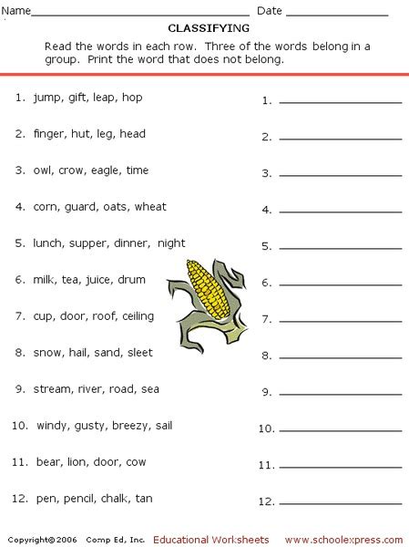 Classify And Categorize Lesson Plans Worksheets Classifying Worksheet For 3rd 5th Grade Lesson