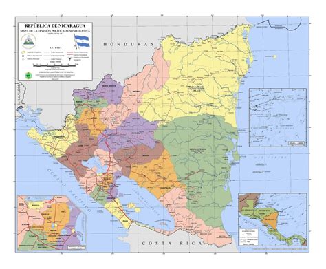 Large Administrative Divisions Map Of Nicaragua With Roads Cities And
