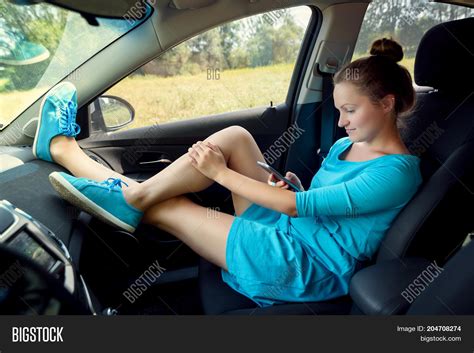 Girl Car Sitting On Image Photo Free Trial Bigstock