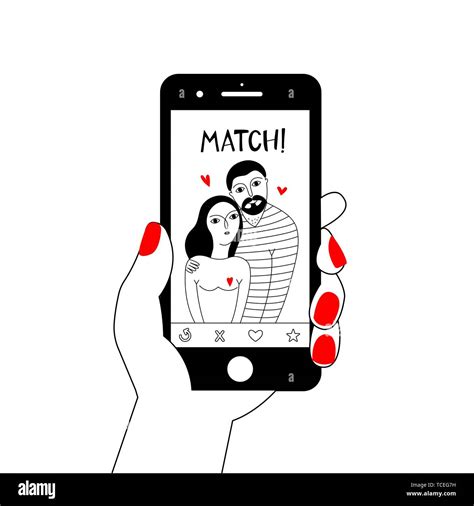 online dating app concept with happy couple in doodle style vector illustration stock vector
