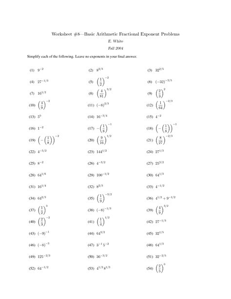 12 Simple Exponents Worksheets