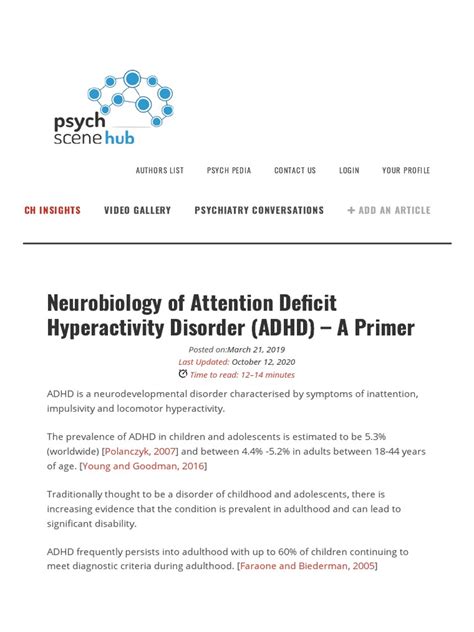 Neurobiology Of Attention Deficit Hyperactivity Disorder Adhd A