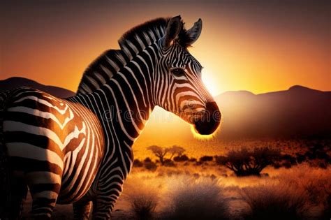 Zebra In Savannah African Wildlife On Sunset Background Africa Day