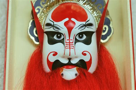 Vintage Decorative Wall Hanging Of Chinese Opera Mask In Red Box Type