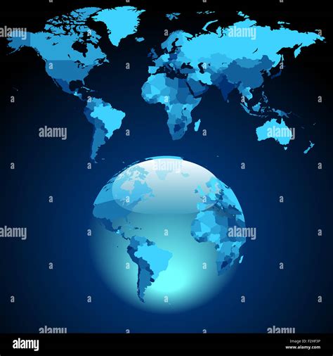 Globe On Dark Blue World Map Stock Photo Alamy