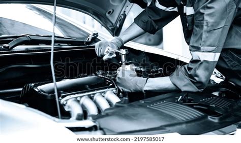 Car Care Maintenance Servicing Closeup Hand Stock Photo 2197585017