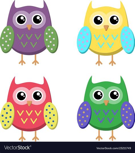 Cute Cartoon Owls Icons Bright Owls Royalty Free Vector Owl Cartoon