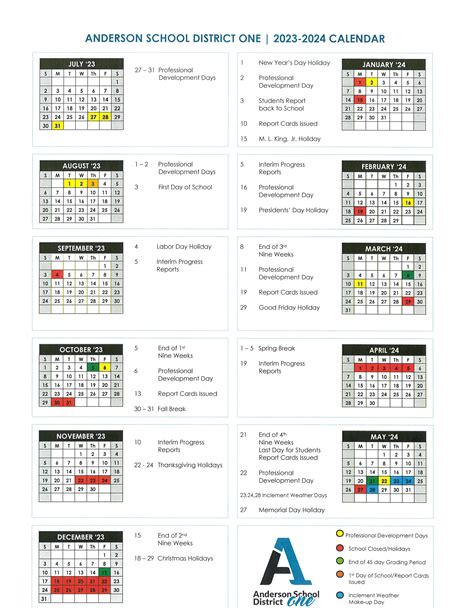 Anderson District 1 Calendar 2025-2026