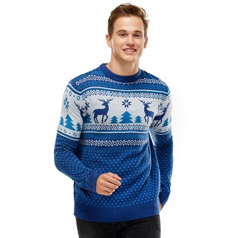 Reindeer And Snowflakes On Fleek Blue Mens Funny Christmas Sweater