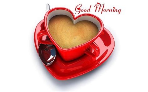 Love Red Heart Shape Coffee Cup Good Morning Wallpaper