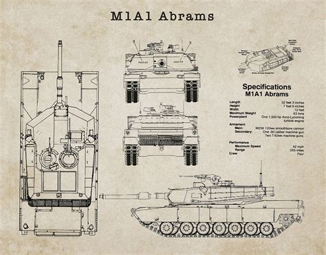 Buy M1a1 Abrams Main Battle Tank Wall Art Print 14x11 Unframed Us