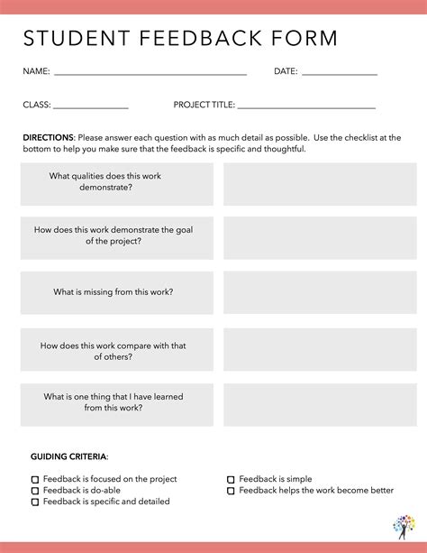 A New Twist On Feedback Forms Feedback For Students Word Template
