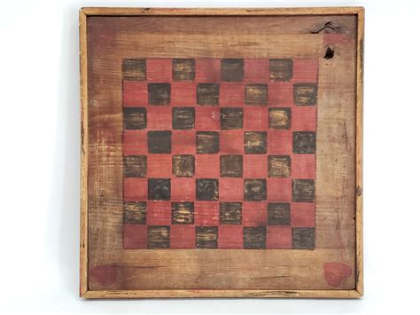 Vintage Handcrafted Wooden Folk Art Checkerboard Primitive Decorating