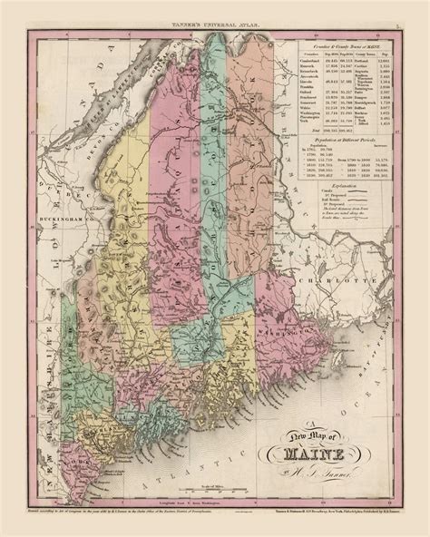 Maine 1840 Tanner Old State Map Reprint Old Maps