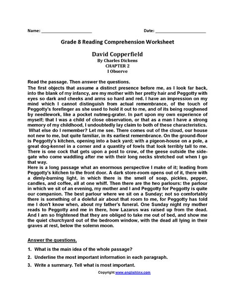 8th Grade Reading Comprehension Worksheets Pdf — Db
