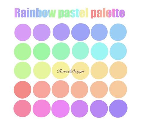 30 Rainbow Pastel Color Palette Swatch Palette For Procreate Etsy