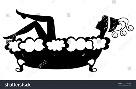 Blackandwhite Illustration Pretty Girl Taking Bath Stock Vector Royalty Free 91521440