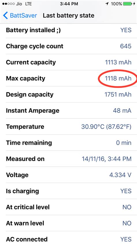Standing strong at 3060 mah, the battery has an extra 340mah more power than original battery. I am using iphone 6 and my battery Max capacity is 1118 ...