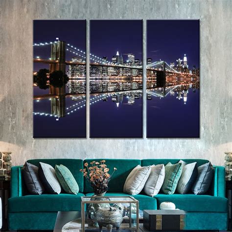 3 Pezzi Drop Shipping City Bridge Nightscape Modern Landscape Canvas