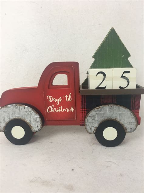 Christmas Red Truck Carrying Tree Countdown To Christmas Block Sitter