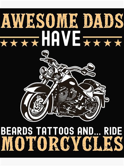 Mens Beards Tattoos And Ride Motorcycles Funny Beard Dad Poster For