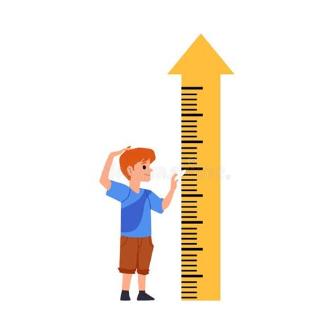 Child Standing Near Height Measuring Arrow Flat Vector Illustration