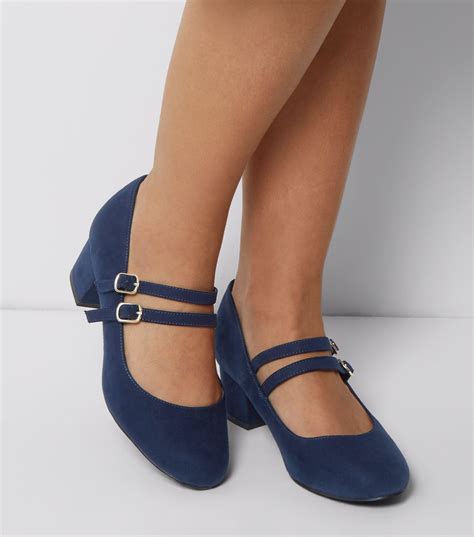 New Look Extra Wide Fit Navy Suedette Double Cross Strap Court Shoes In