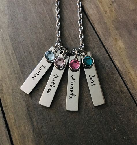 Name Necklace 1 2 3 4 5 6 Name Vertical Bar With Birthstone Childs