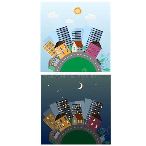 City Landscape At Day And Night Stock Vector Illustration Of Blue