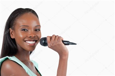 Happy Smiling Woman With Microphone ⬇ Stock Photo Image By