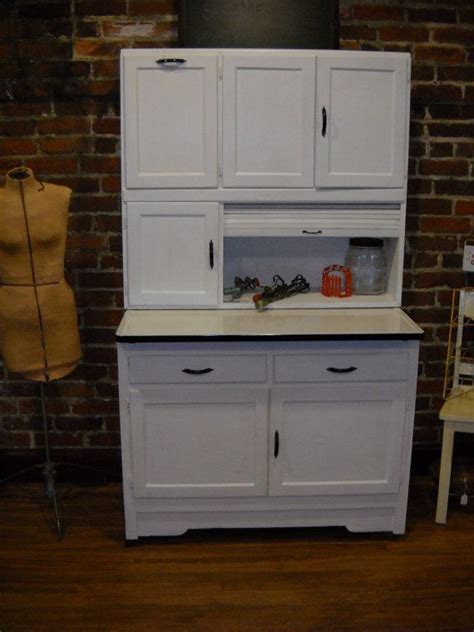 Antique Vintage Sellers Kitchen Cabinet White With Red Antique