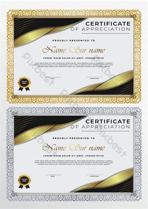 Elegant Gold Certificate Of Appreciation Template Eps Free Download