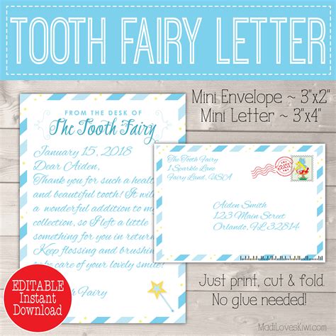 Personalized Tooth Fairy Letter Kit Boy Printable Download