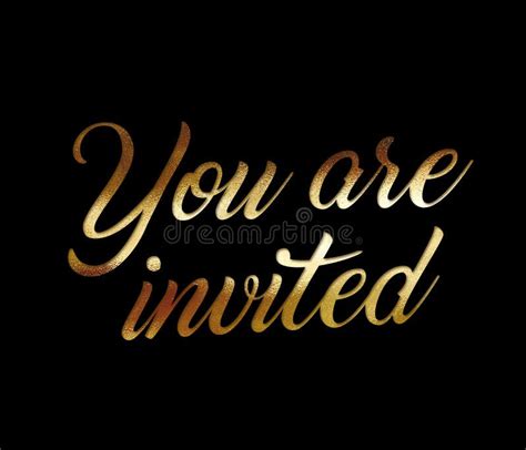 Golden Glitter Isolated Hand Writing Word You Are Invited Stock